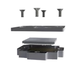 Exploded view of BL series surface mount BGA socket with compression cover and hardware