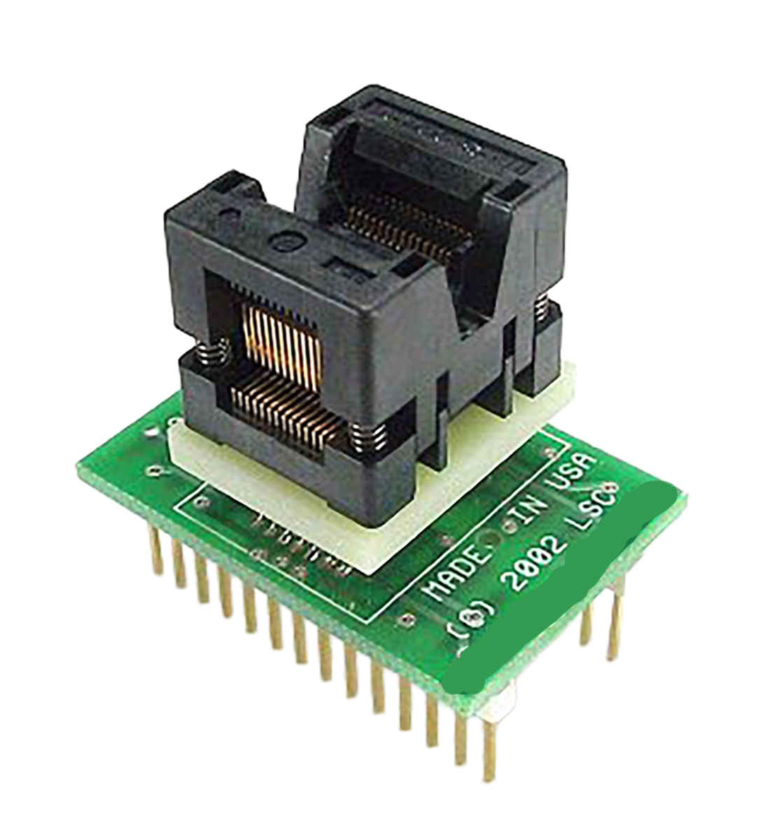TSSOP to DIP programming adapter with TSSOP ZIF socket and 0.100 inch pitch DIP plug footprint
