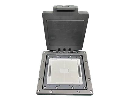 test-socket-420x344 Spring-pin IC test socket with contactor pin array and controlled clamshell actuation