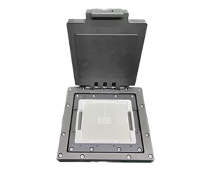 testburn-in-socket-400X328 Spring-pin IC test socket with contactor pin array and controlled clamshell actuation