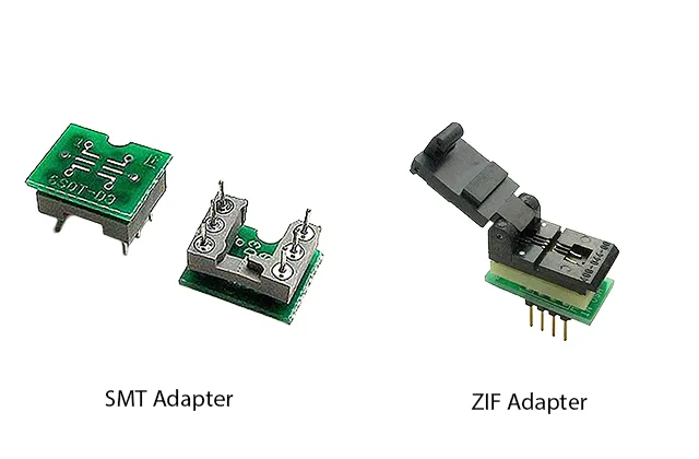 SOT23 to DIP adapters including SMT and ZIF socket programming adapter configurations