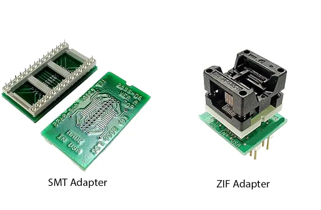 SSOP to DIP adapters including SMT and ZIF socket programming adapter configurations