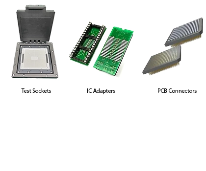 IC adapter solutions including SMT adapters, ZIF socket programming adapters, production test adapters, and directional IC package conversion adapters